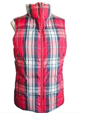 Lands End Womens Tartan Plaid Down Filled Puffer Vest XS